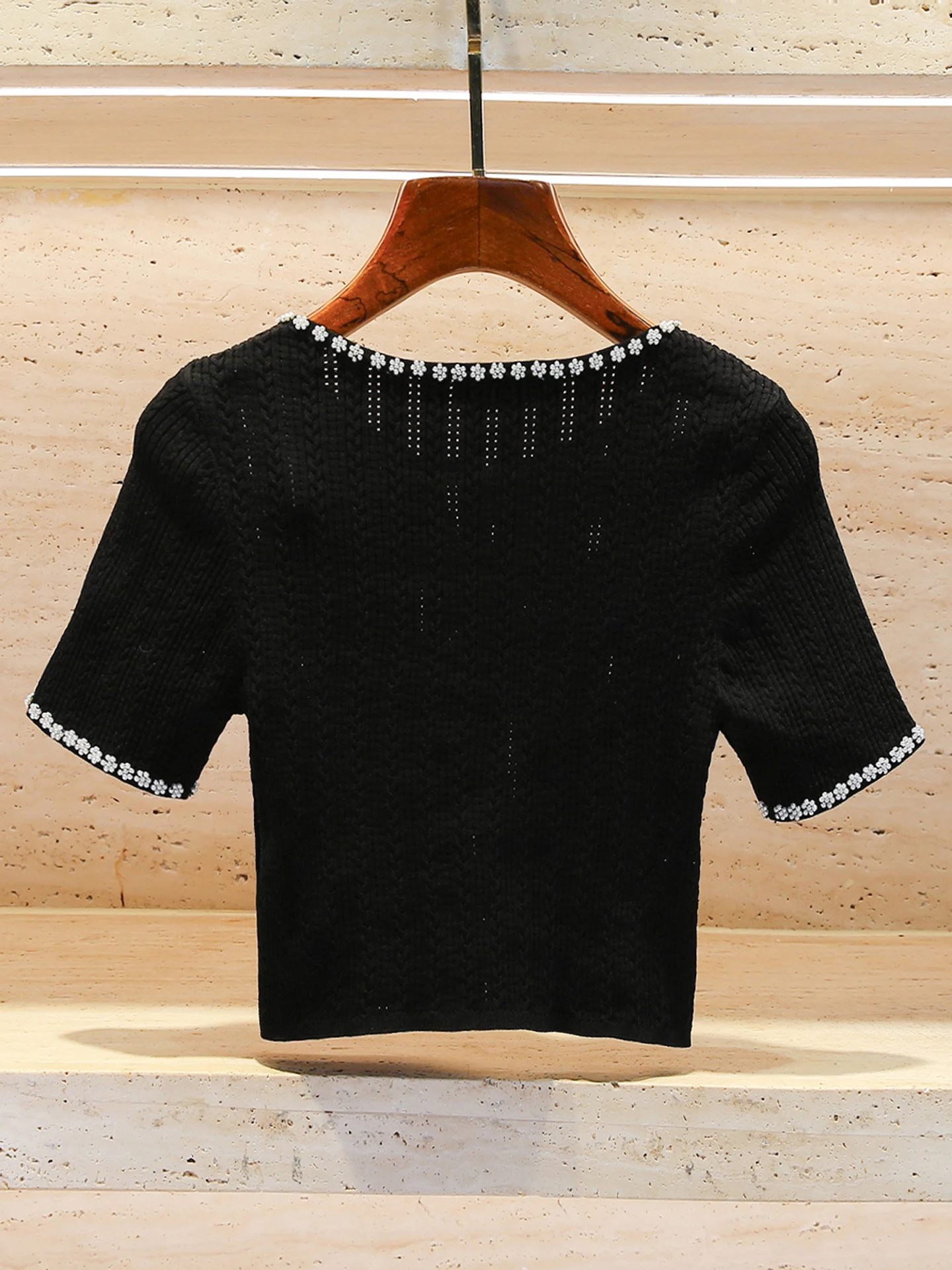 

S Home Nan You High End Women's Summer ort Knitted Cardigan Top with Beads Simple Sle round Ne Regular Fit Chinese Made