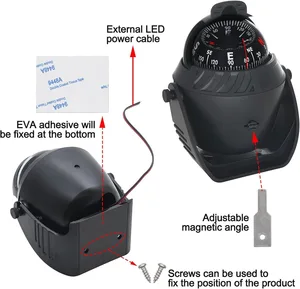 ボートコンパスフラッシュマウントコンパス、マリンコンパスダッシュボードが軽いピボット、車用のダッシュボード、照らされたダッシュ表面マウント 10ベストセールスコンパスシー-1