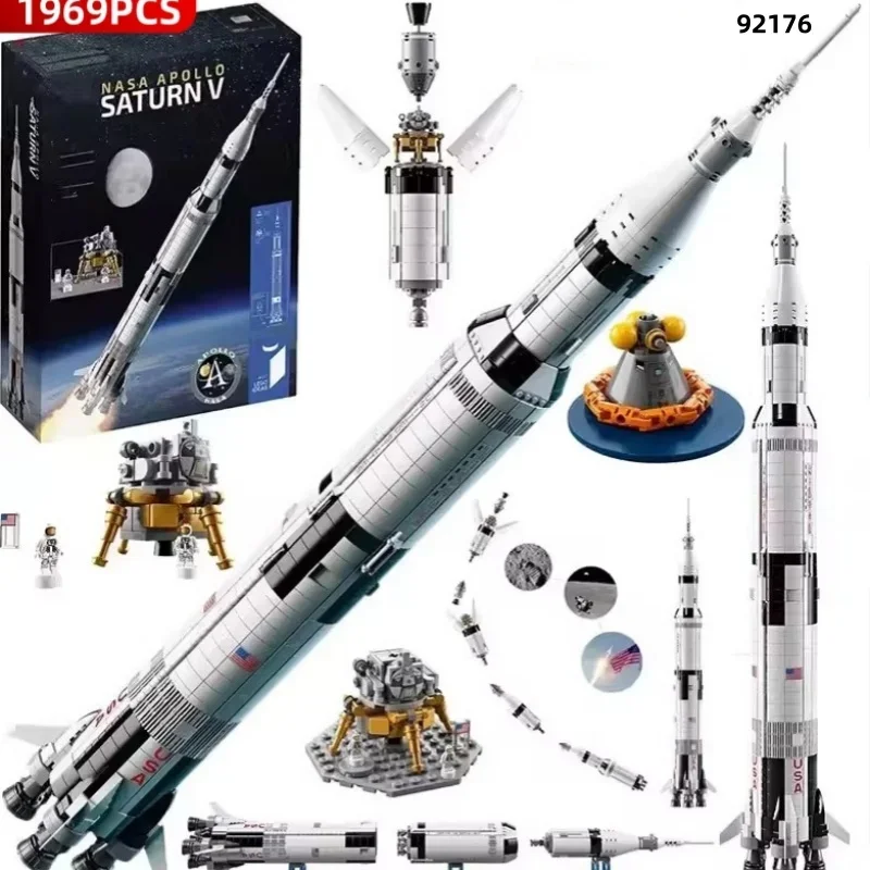 New 1900+PCS The Apollos Saturns V Model Building Blocks Rocket Creative Puzzle Building Toy Children\'s Birthday Education Gifts