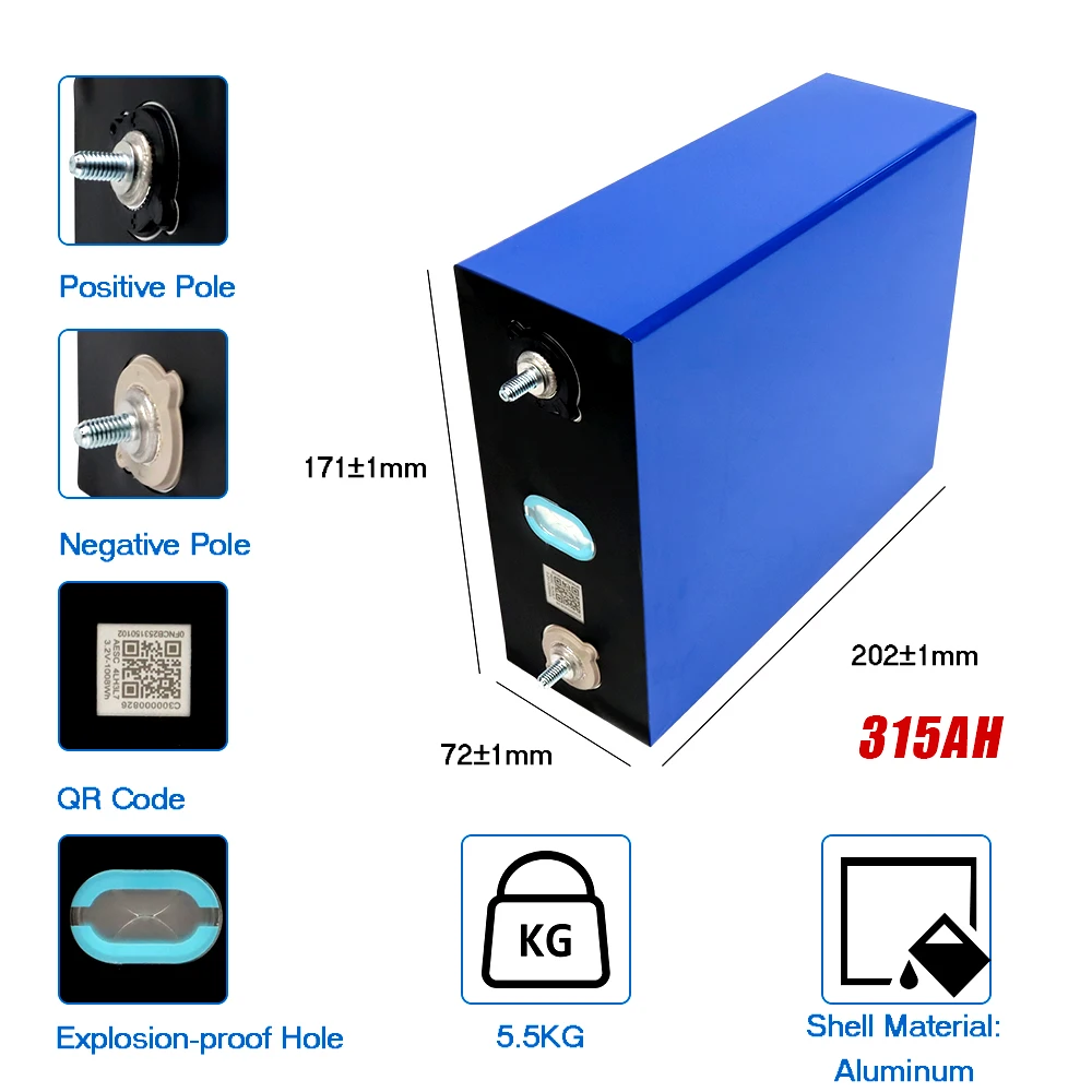 Tewaycell DIY 12V/24V/48V 315Ah akumulator Lifepo4 nowy akumulator do ładowania 3.2V klasy fosforan litowo-żelazowy RV łódź słoneczna