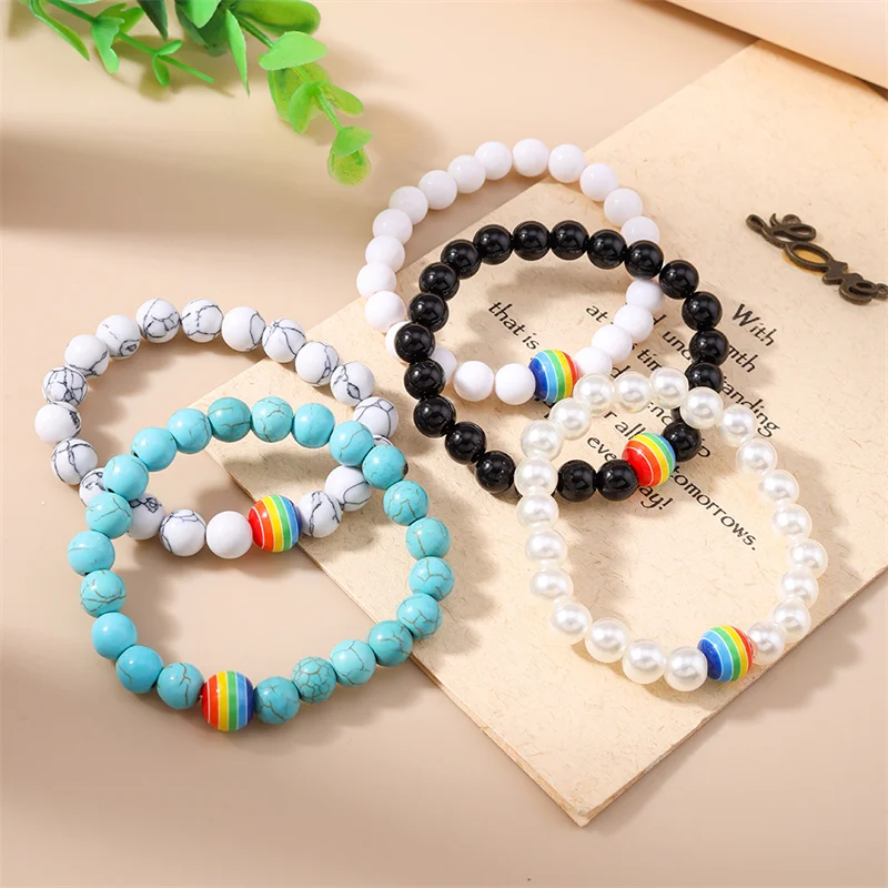 5 Stück/Set, modische, handgefertigte Armbänder mit türkisfarbenen Perlen für Damen und Mädchen, ideal als Schmuckgeschenk für Partys und Festivals. – Detail 4