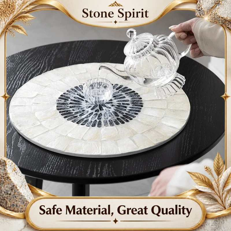 Vintage Mother of Pearl Shell Placemat 23cm, Iridescent Sunburst Pattern Charger Plate,Dining Table Mat, Elegant Home Decor Gift