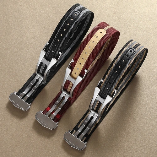 Imagen 2 del producto Hebilla plegable, correa de nailon para reloj, correas de lona para reloj, pulsera de 20mm y 22mm, correa de reloj deportiva Universal resistente al agua para Omega