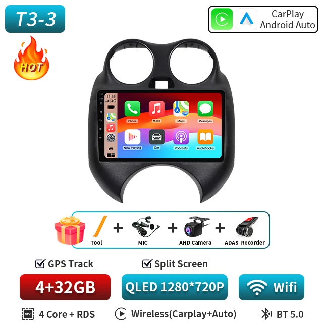 Voor Nissan Maart MICRA 2010 2011 2012 2013 Android 16 Autoradio Audio video multimedia Speler GPS Navigatie 8 + 128G Carplay Auto