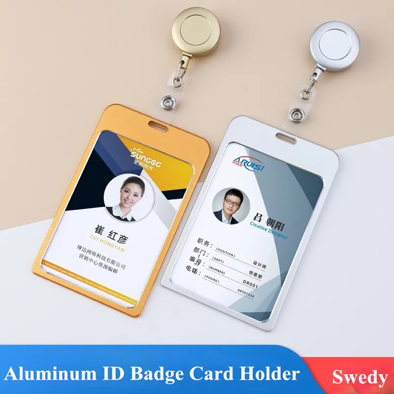 

Aluminum Alloy ID Name Card Badge Holder Cover Metal Zinc Alloy Business Employee Work Name Card Holder With Retractable Clip