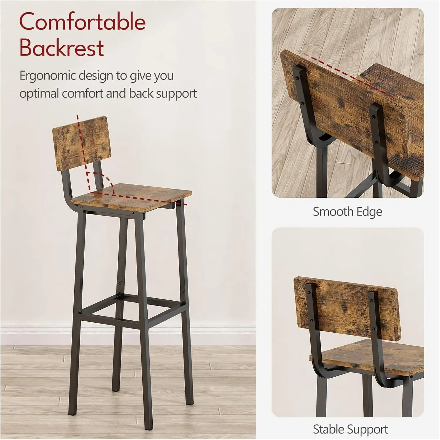 Set of 2 Bar Stools, Tall Bar Stools