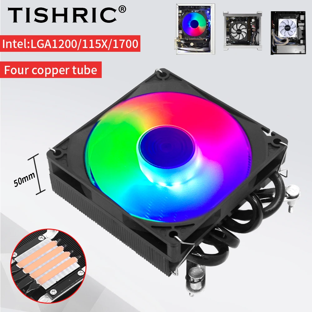 

TISHRIC CPU Cooler Fan Small Chassis Dedicated 4 Heat Pipe 4Pin Fan CPU Cooling Fan For Intel LGA 1200 115x 1700