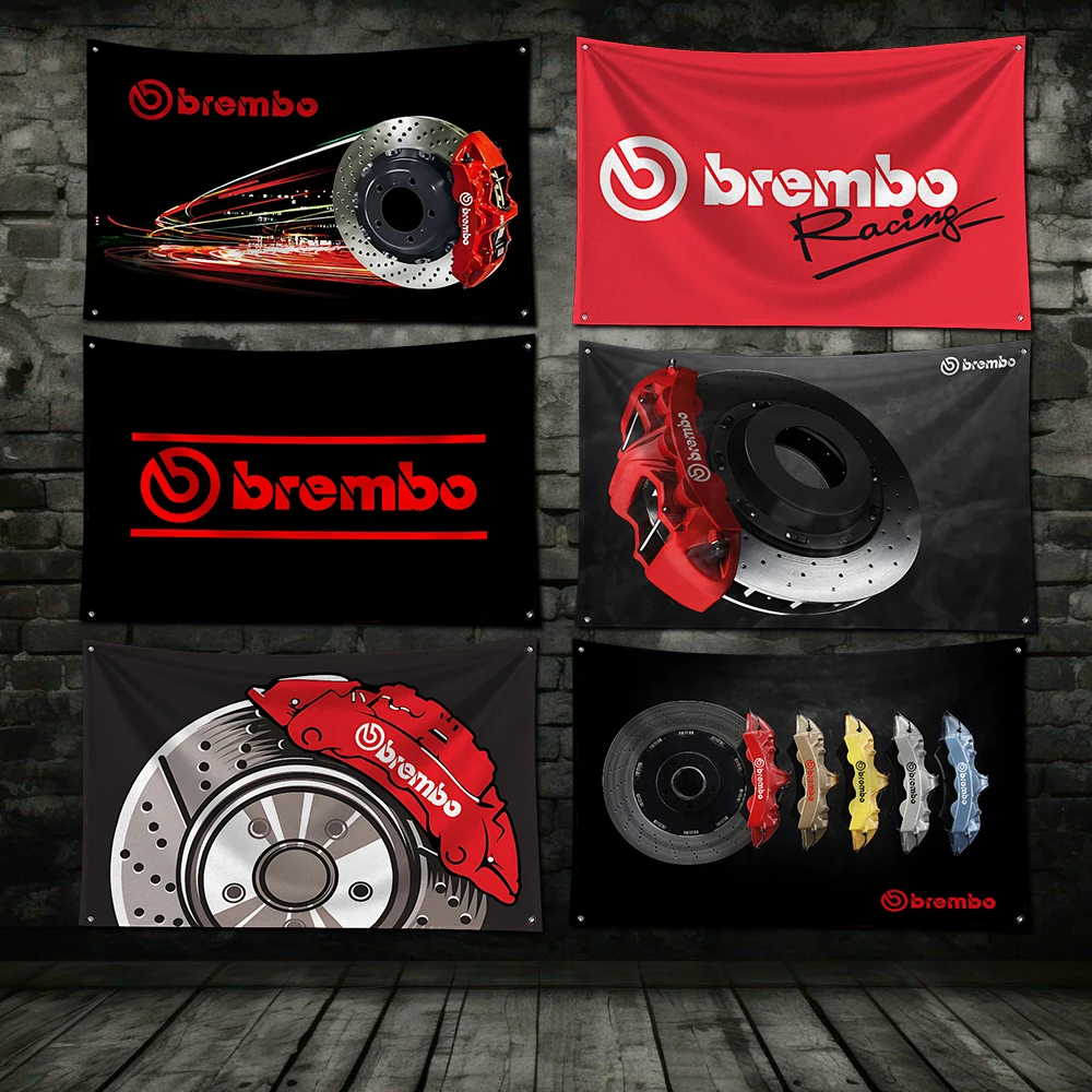 3x5 Ft Cars Motorcycles Racing Bremboes Flag Polyester Digital Printing Banner for Garage Wall Out Door Decoration With Grommet