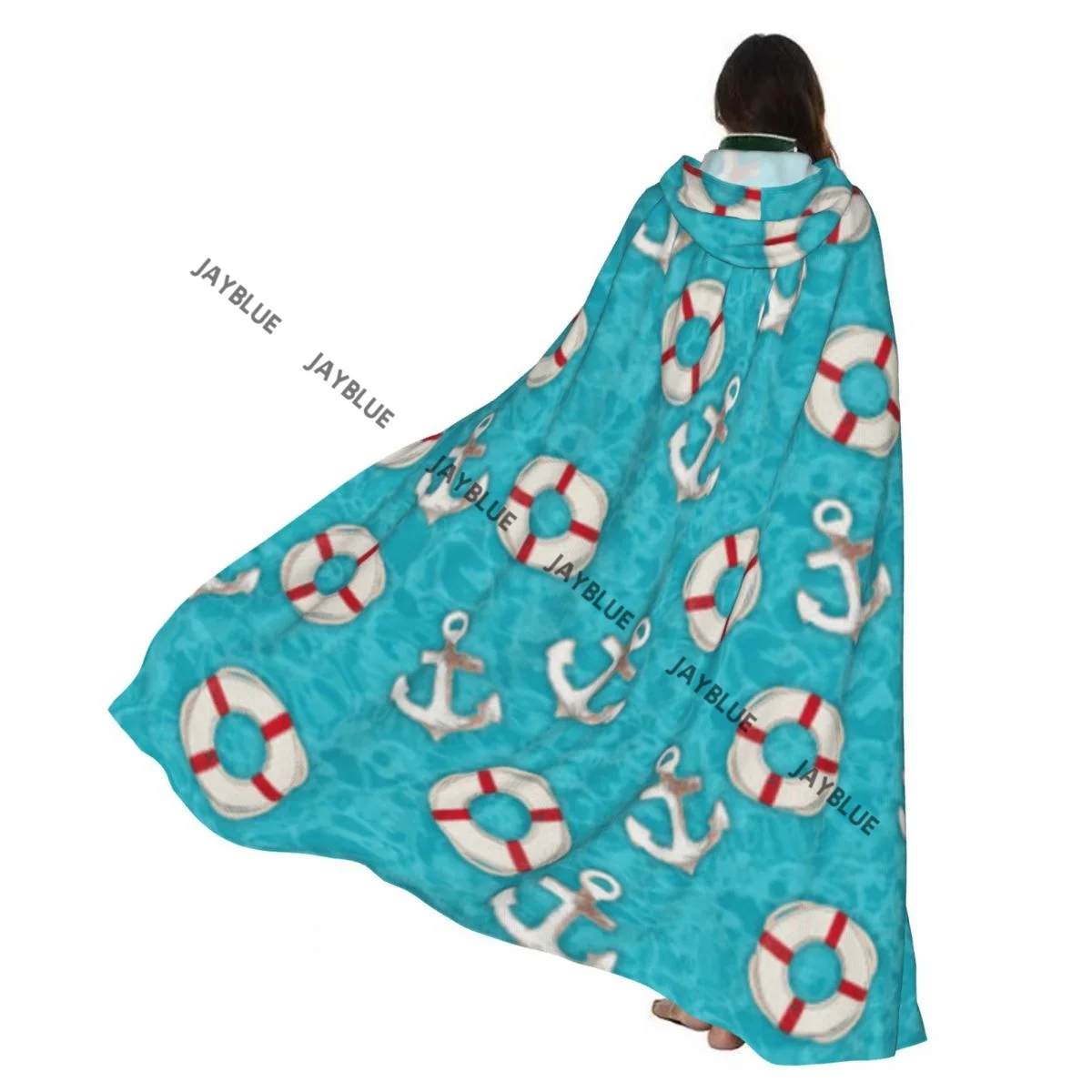 

Adult Cloak Cape Hooded Anchor And Life Preserver Background Medieval Costume Witch Wicca Vampire Elf Purim Carnival Party