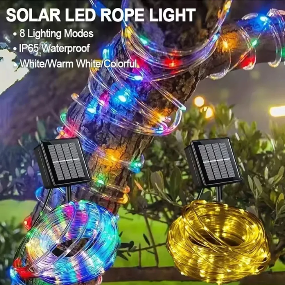 Solar Rope Lights Outdoor 33FT 100LED Solar String Lights 8 Modes for Party Garden Yard Wedding Christmas Halloween Decoration