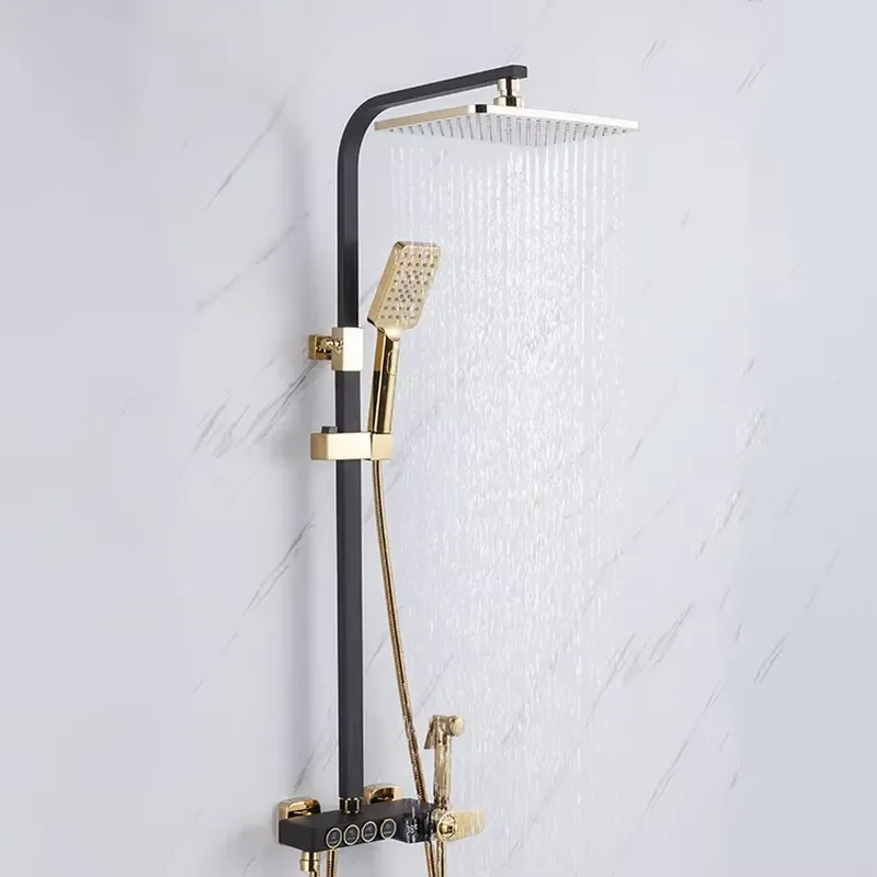 Modern Touch Screen Bathroom Waterfall Rainfall Hand Mixer Faucets Thermostatic Shower System Set for Hotel Apartment