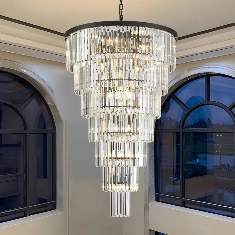 Modern Crystal Chandelier for Living Room Staircase Villa Hall High Ceiling Luxury Pendant Light Fixture Home Decor