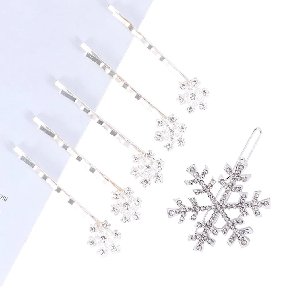 6 pcs/set Girls Bridal Hair Clips Princess Crystal Snowflake Hairpin Jewelry Birthday Gift Headwear Barrette Ornamen Accessories