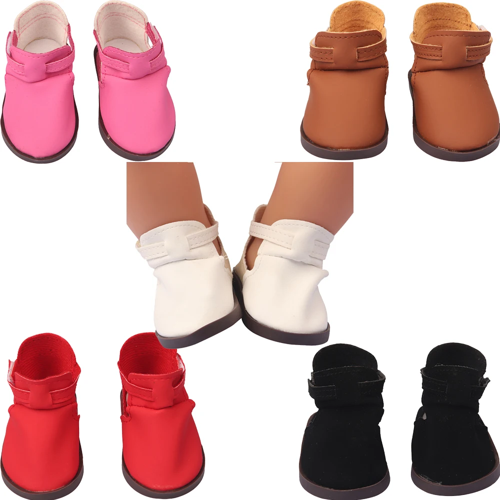 7cm Personalized 5 Styles Leather Hook & Loop Shoes For 43cm New Born Dolls Doll Shoes FIt 18 Inches American 1/3 BJD Doll Toy