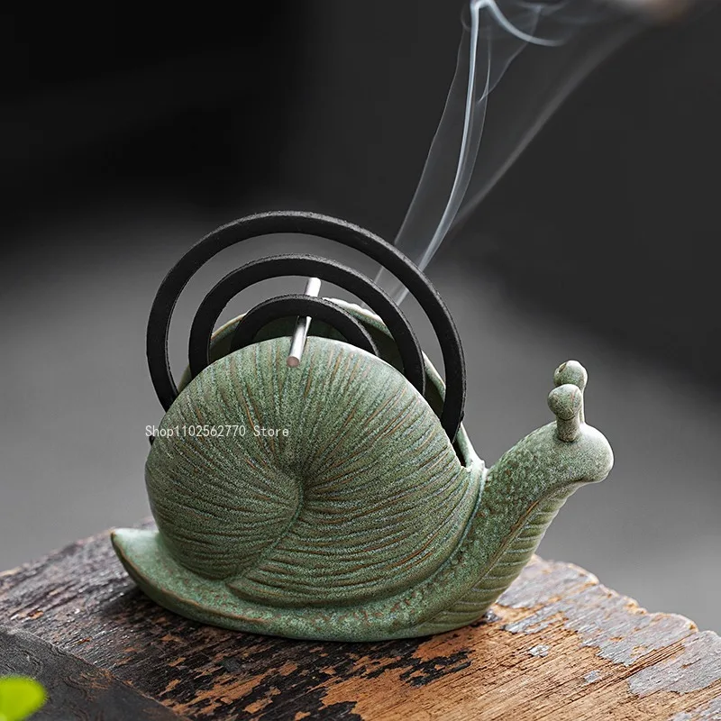 Snail-shaped Ceramic Coil Incense Holder Home Indoor/Tea Room Decorative/Joss Stick Aromatherapy Burners Mosquito Repellent Tray