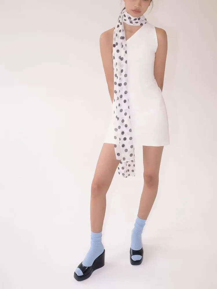 Summer New Arrival Polka Dot Scarf Shoulder Bared Neck Hanging Dress Women's Fashion Ethnic Clothing Stage Performance Wear - view 5
