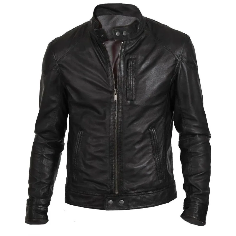 

Men's NEW Genuine Lambskin Leather Motorcycle Jacket Black Biker Slim Fit Jacket