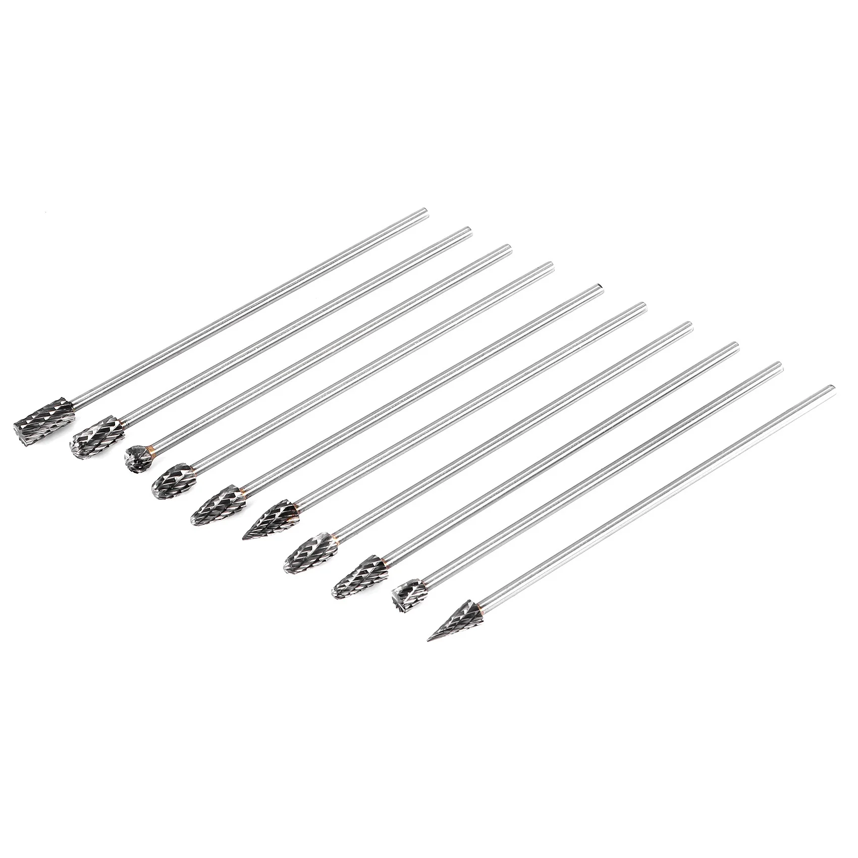 Longo Duplo Corte Tungstênio Carbide Rotary Burrs Set, Shank Twist Broca para Ferramentas Rotativas, 1/8 ", 3mm, 4", 10 Pcs