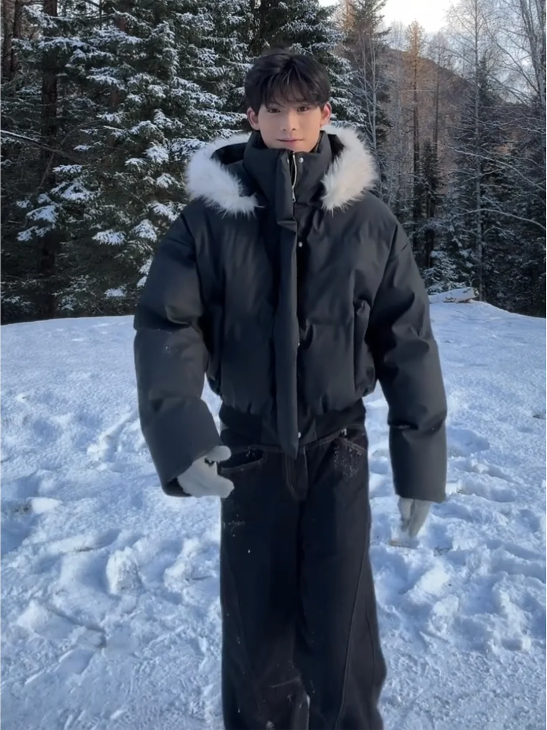 

Мужская зимняя куртка Cleanfit из утолщенной искусственной кожи с капюшоном, с узором «Горный орел», на хлопковой подкладке, для молодежи