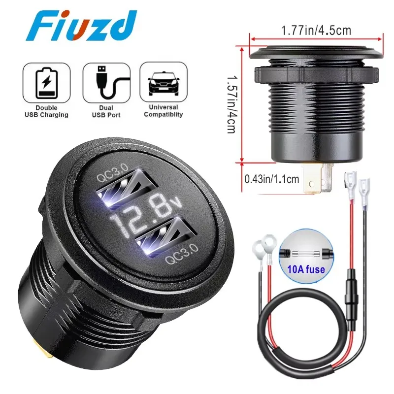 Carregador de carro 12v 24v tomada usb qc3.0 carregamento rápido 18w qc3.0 pc adaptador de tomada de carro para carro barco motocicleta marinha