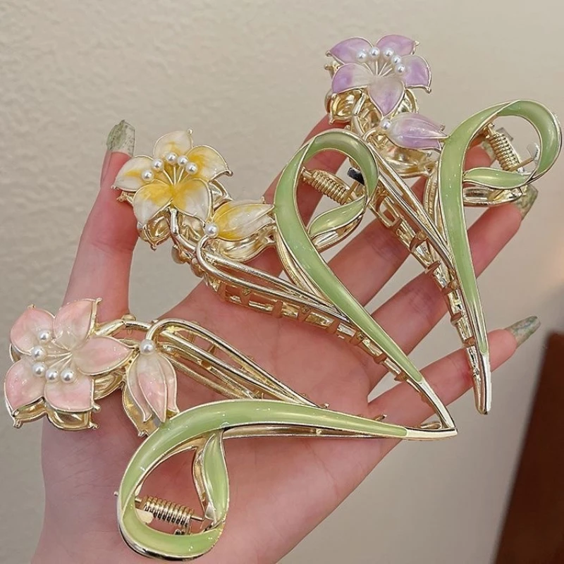 Flower Hair Claw Y2K Alloy Grab Clip 2024 Summer Sweet Girl Shark Clip Headwear Jewelry Fashion Hair Accessories for Women