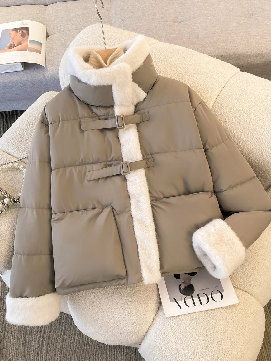 

Women's down Cotton Jaet ort Sle Fur Collar Coat Winter Faionable ular New Arrival Simple Loose Fit Long Sve