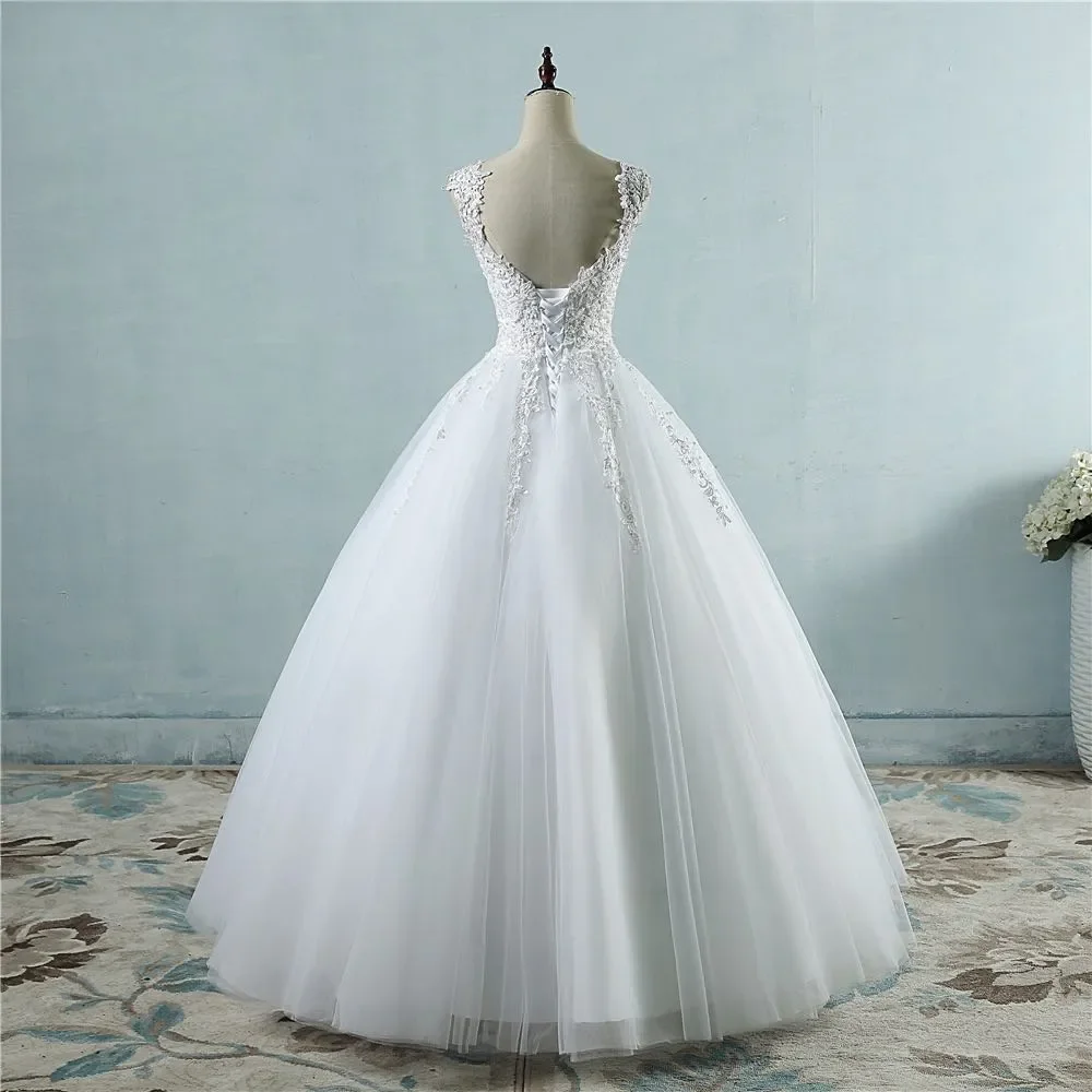 Ball Gowns Spaghetti Straps White Ivory Tulle Wedding Dresses 2025 with Pearls Bridal Dress Marriage Customer Made Size