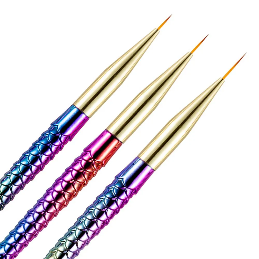3 sztuk/zestaw kształt ogona syreny syrenka pędzel do malowania paznokci żel UV rozszerzenie ultracienka linia syrenka Nail Art Liner Pen