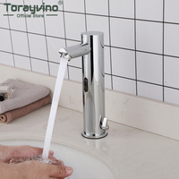 Torayvino Luxury Automatic Sensor Silver Bathroom Faucet Basin Sink Deck Mounted Single Handle Touchles Faucets Mixer Water Tap