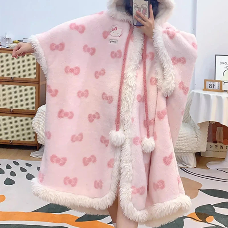 Bata para dormir Kawaii Sanrio Hello Kittye para mujer, capa de terciopelo Coral grueso para invierno, ropa de dormir para dar un regalo a un amigo