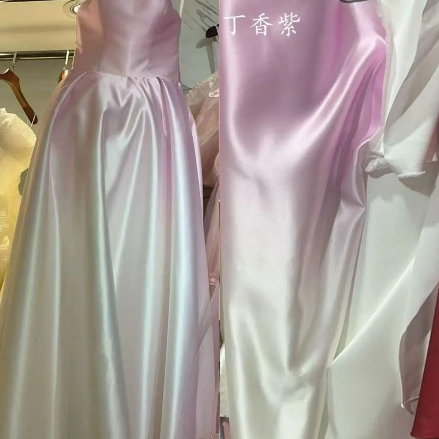 Thickened gradual change smudge blue lolita dress bright satin DIY wedding dress skirt fabric