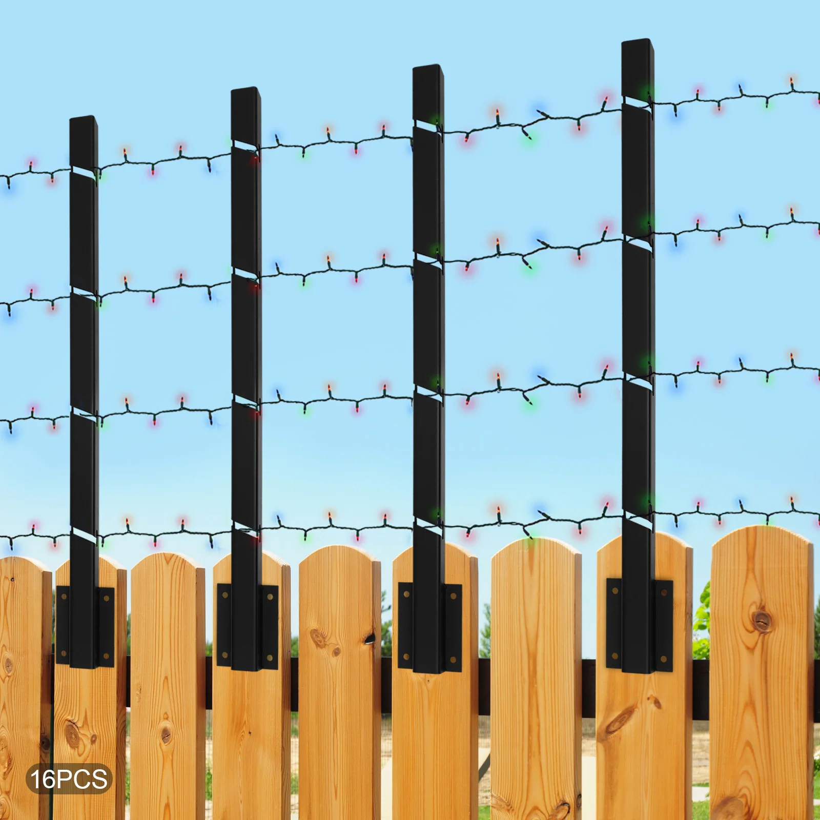 

Black Fence Post Extender 16 Pack Fence Post Extenders Outdoor Fence Wire Mesh Extension Arms for Mall Path Lawn Garden