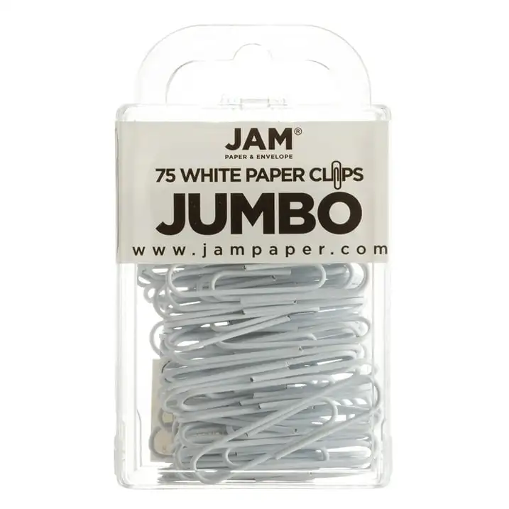 JAM Paper Jumbo Paper Clips, branco, 2 embalagens de 75, grande