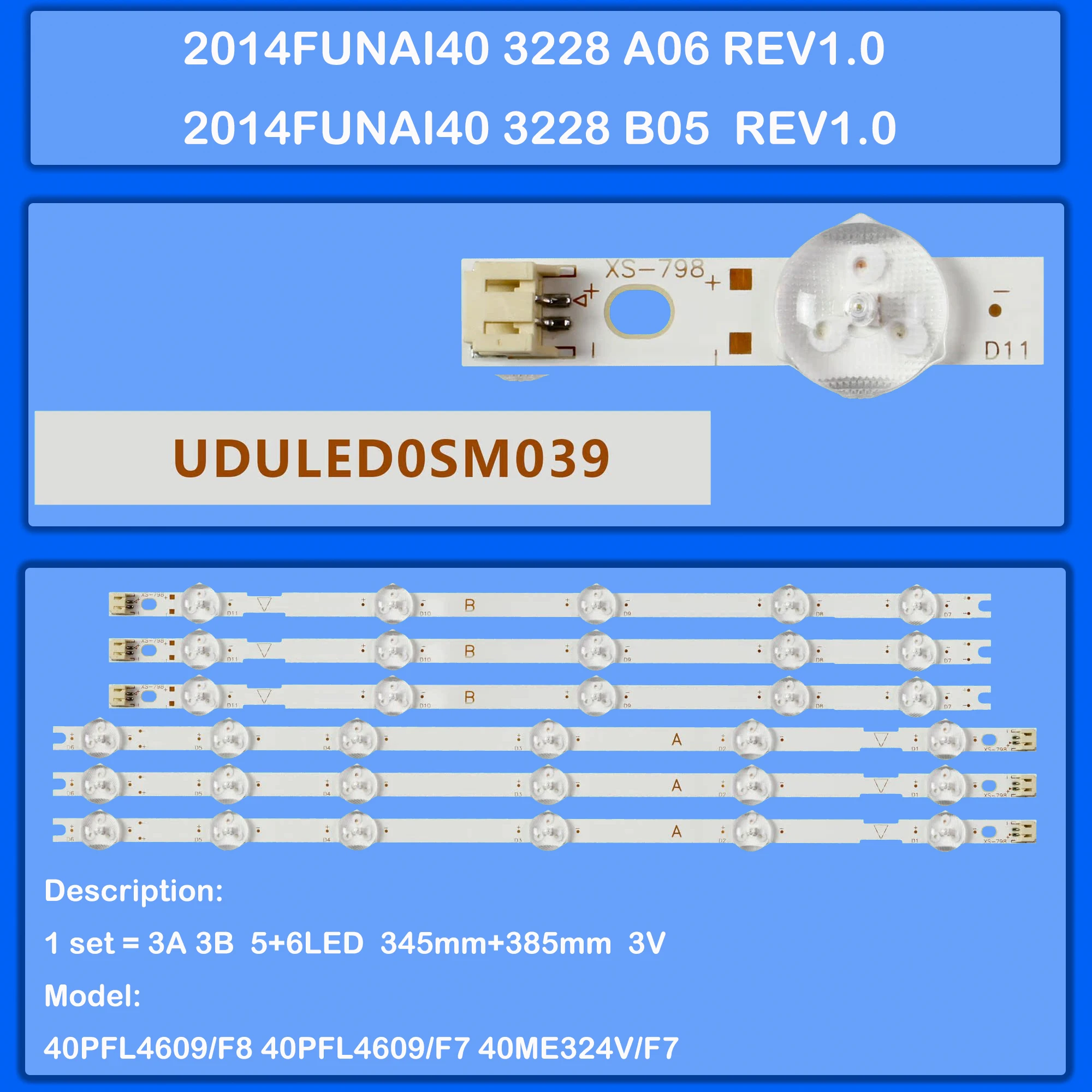 

LED Backlight Strio UDULED0SM039 UDULED0SM040 For 40inch 40PFL4609 40PFL4609/F8 40ME324V 40ME324V/F7 40PFL4909/F8 40W11S1P