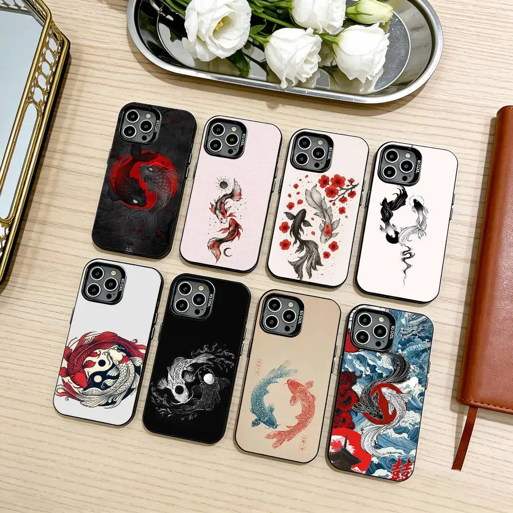 

Koi Carp Fish Yin Yang Art Phone Case For iPhone17,16,15,14,13,12,11 Plus,Pro Max Black Candy silver phone case