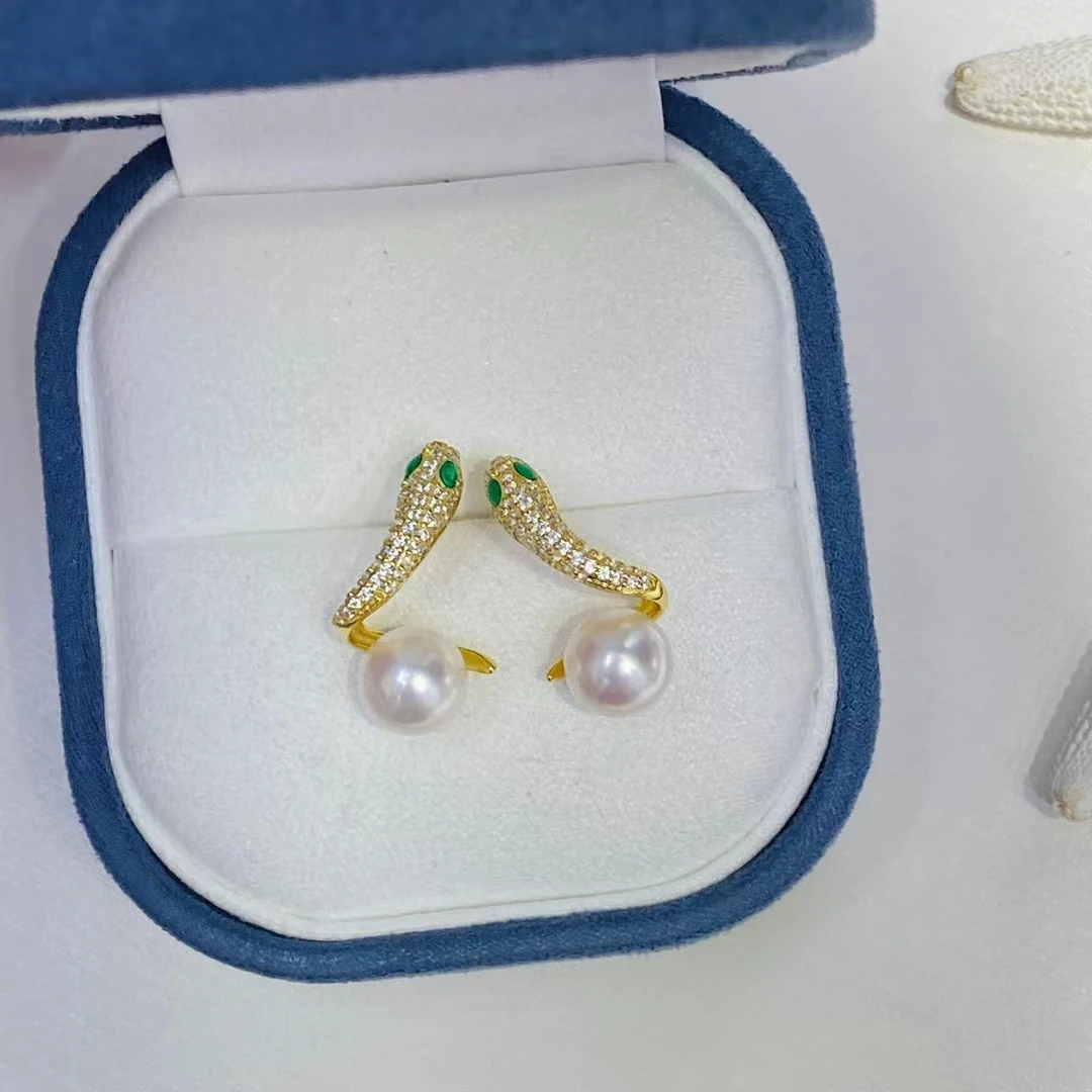 

Серьги из стерлингового серебра 925 пробы в форме змеи, фурнитура для крепления, базовые монтажные детали, аксессуар для жемчуга 7-8 мм, 5 пар/лот