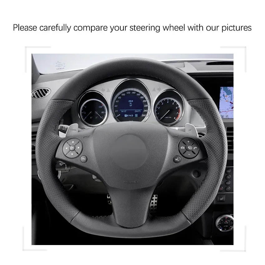 Black Artificial Suede Leather Steering Wheel Cover for Mercedes Benz C63 SL65 SLK55 AMG R230 C219 W204 W212 C197 R197 2008-2015