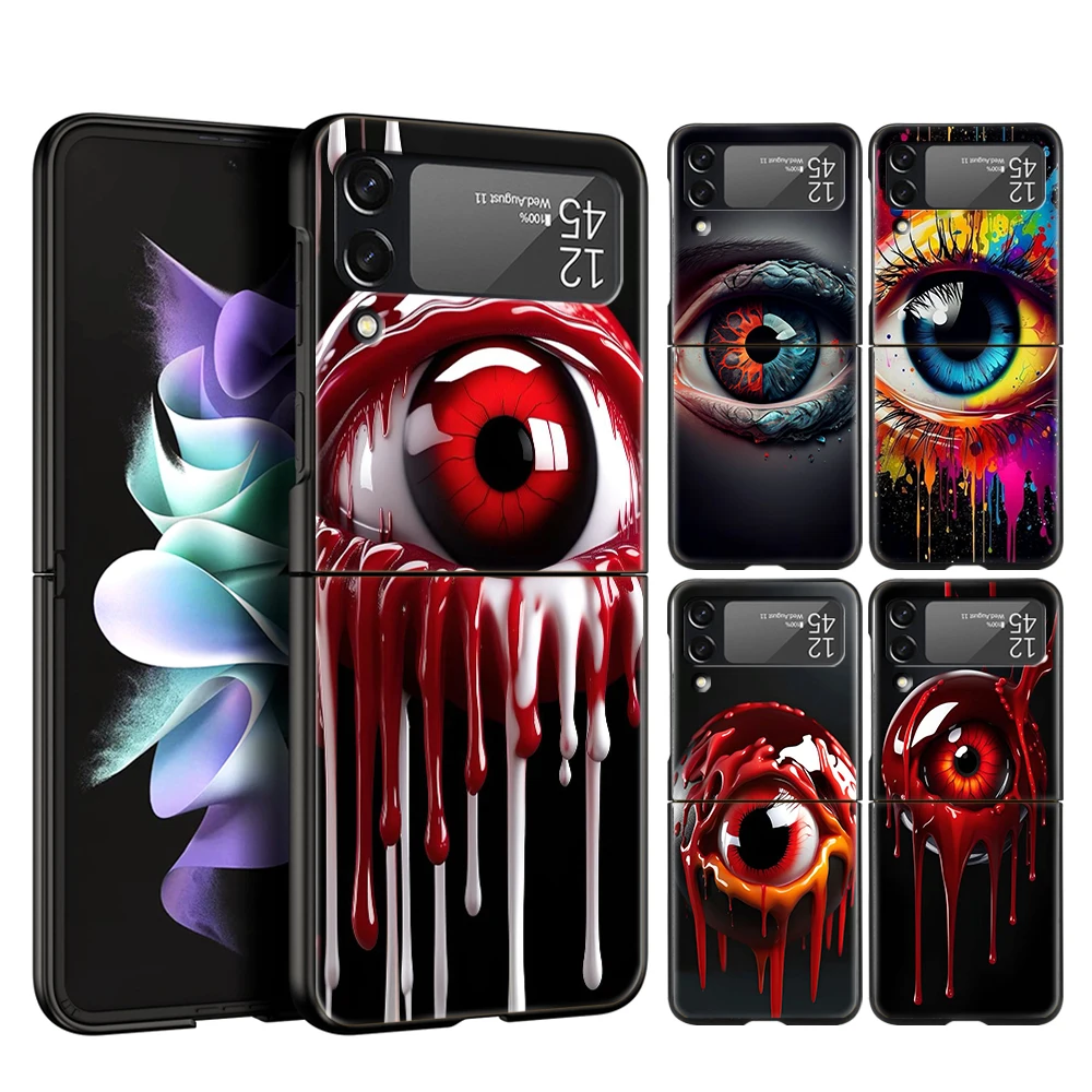 Funny Eyes Painted Hard PC Phone Case For Samsung Galaxy Z Flip 6 5 4 Black Cover For Galaxy Z Flip 3 Foldable Shockproof Cases