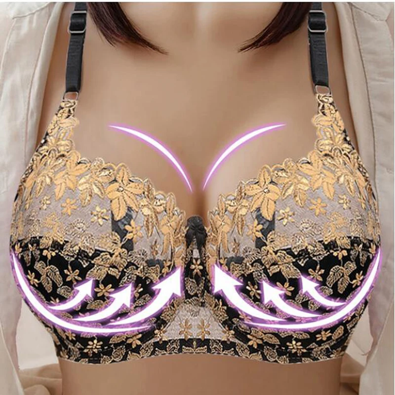 Ultra Thin Lace Embroidery Bras Bralette Plus Size Sexy Women Transparent Brassiere Wire Free Underwear Adjustable CD Cup Bra
