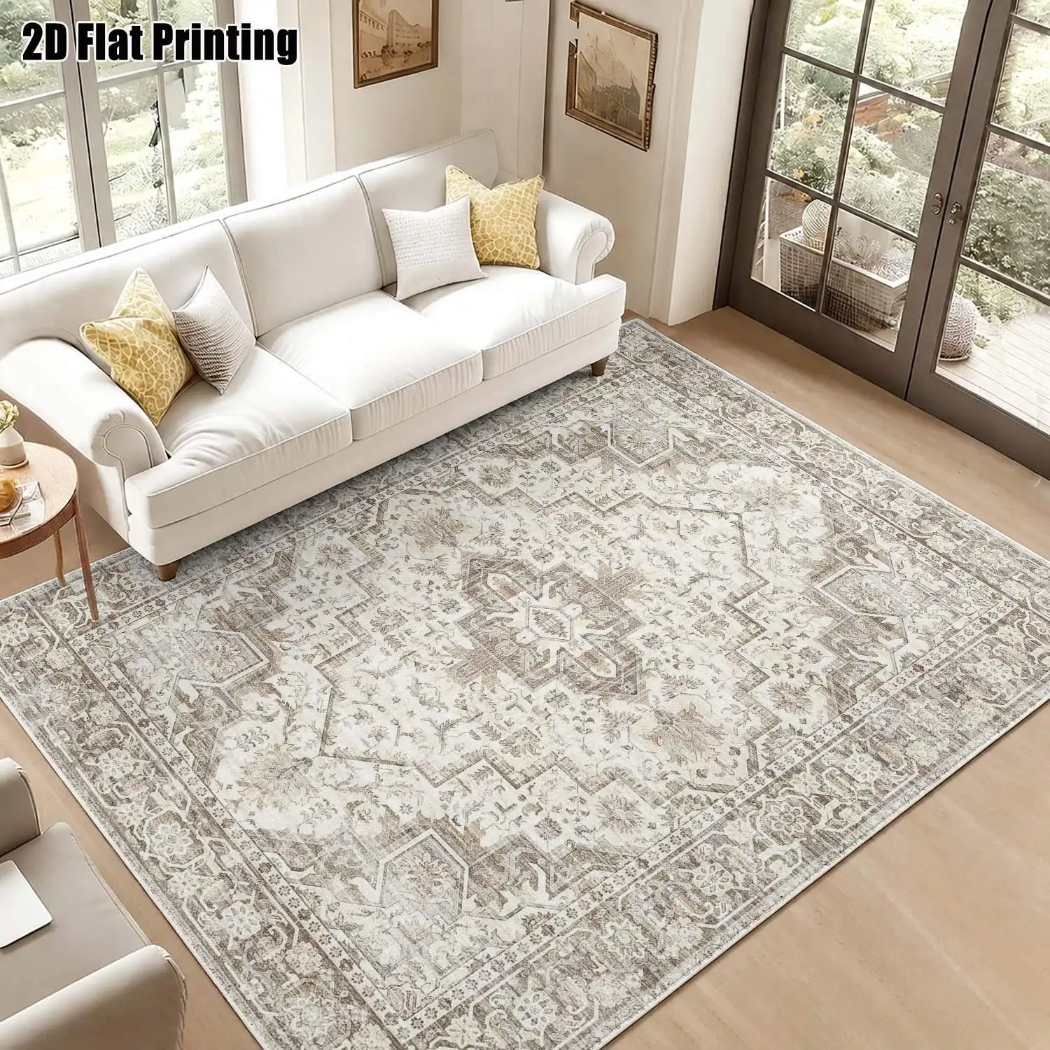 1Pc 2D Printed Retro Geometric Velvet Carpet, Vintage/European/Nordic Style, Multi-Size, Machine Washable, for Entrance/Dining/Living/Bedroom, Home Decor