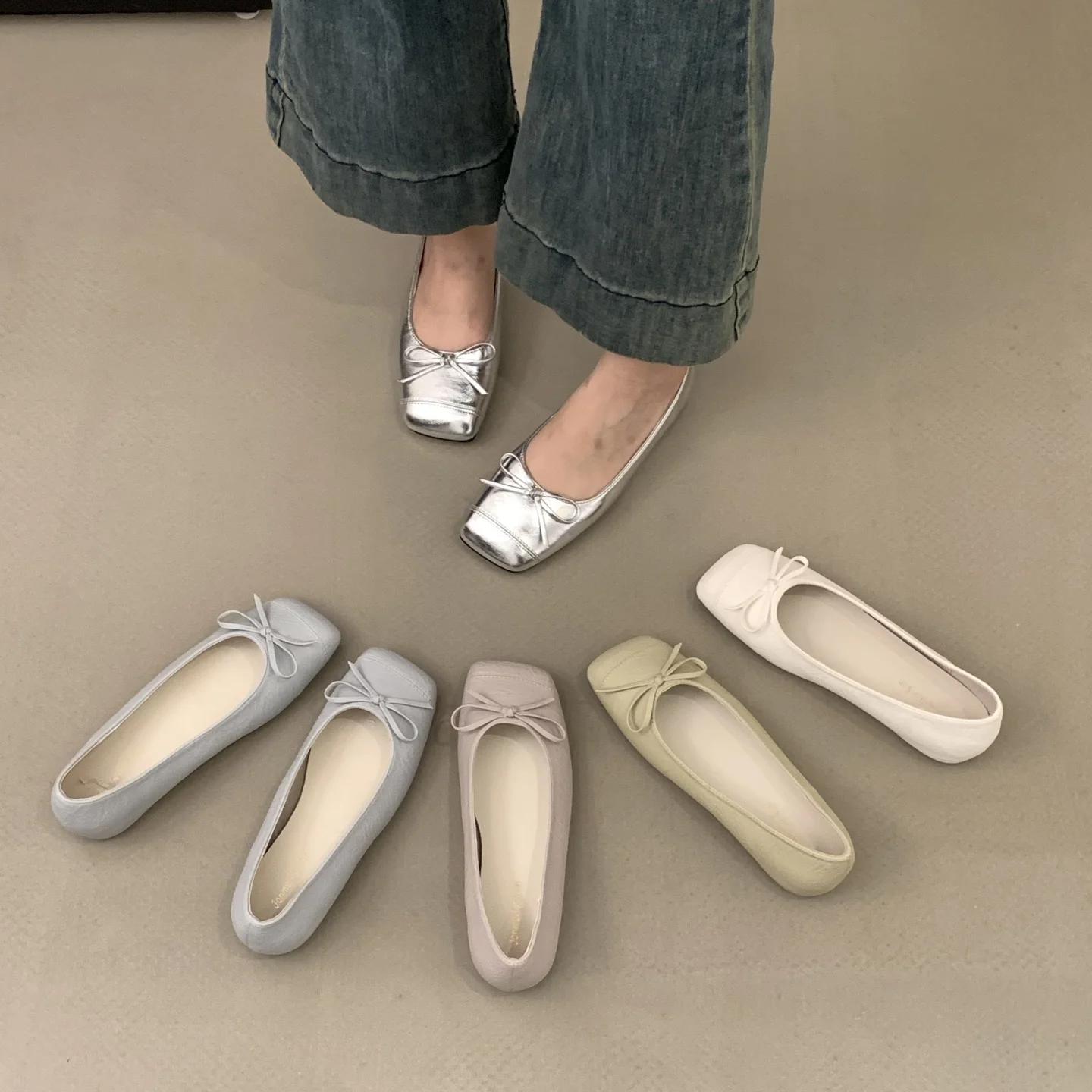 

Women's Shoes Autumn New Ballet Shoes Leather Square Head Women's Shoes Flat Casual Classic Breathable Style Ladies Single Shoes