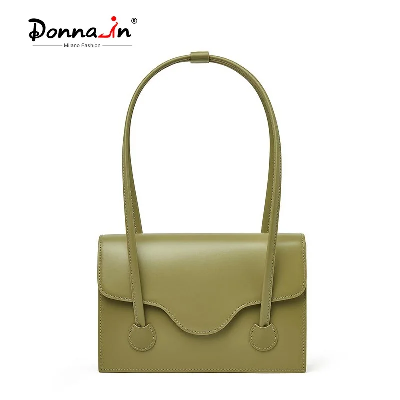 Donna-in Natural Cowhide Double Top Handle Bag Genuine Leather Fashion Shoulder Bag for Women High Quality Casual Commute