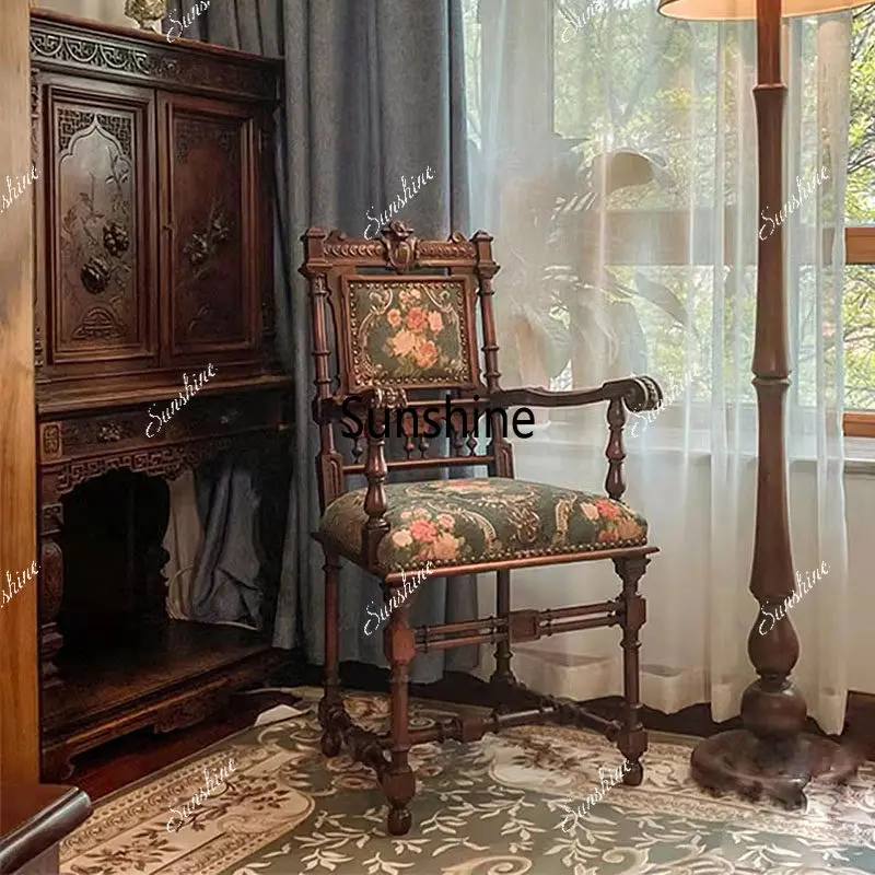 French retro solid wood back chair living room leisure sofa