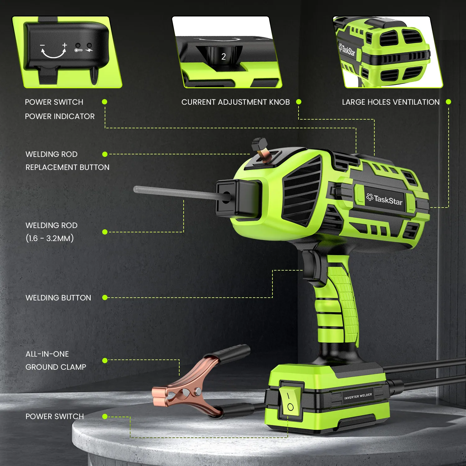 Máquina de solda portátil Taskstar, pistola de soldador de arco 20-120A IGBT, soldador portátil
