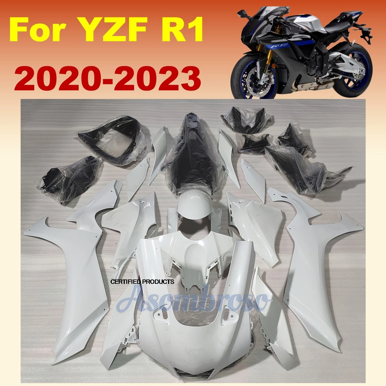 

Новый комплект обтекателя мотоцикла для Yamaha YZF R1 2020 2021 2022 2023 YZF-R1 YZFR1 22 23 Белый защитный чехол (можно на заказ)