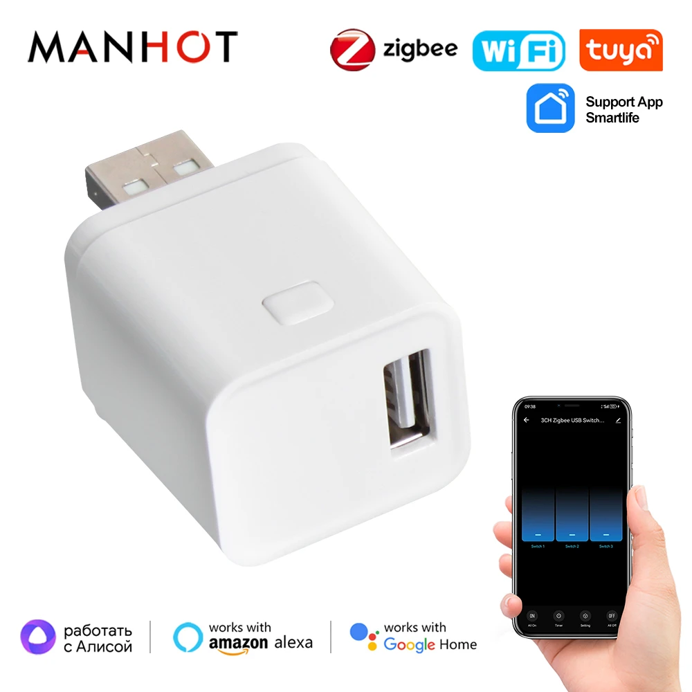 Tuya WiFi/Zigbee Smart Micro USB Adaptor Switch 5V Mini USB Power Adaptor Remote Control Plug for Yandex Alice Alexa Google Home