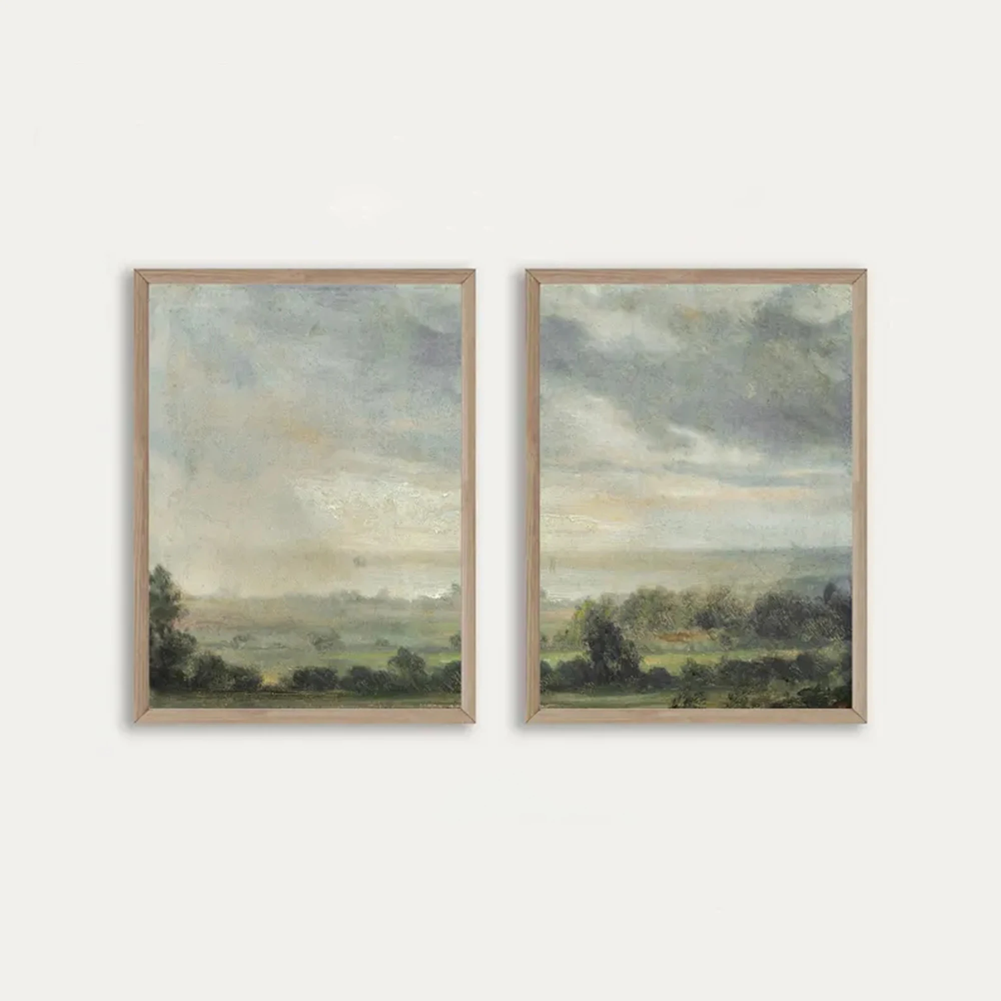 2pcs Retro Muted Antique Green Pasture Wall Art Print Canvas Painting Poster Picture For Living Room,Bedroom Home Decor