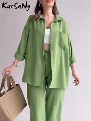 Long Solid Color Sleeved Shirt 2024 New Spring Women's Fashion Suit New Two Piece Set Pants Sets Loose Women's Suit Pants Sets