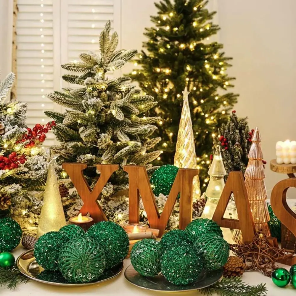 

6/12pcs 8/10cm Christmas Ball with Sequins Foam Festive Decorative Ball Glitter Christmas Tree Hanging Ornaments
