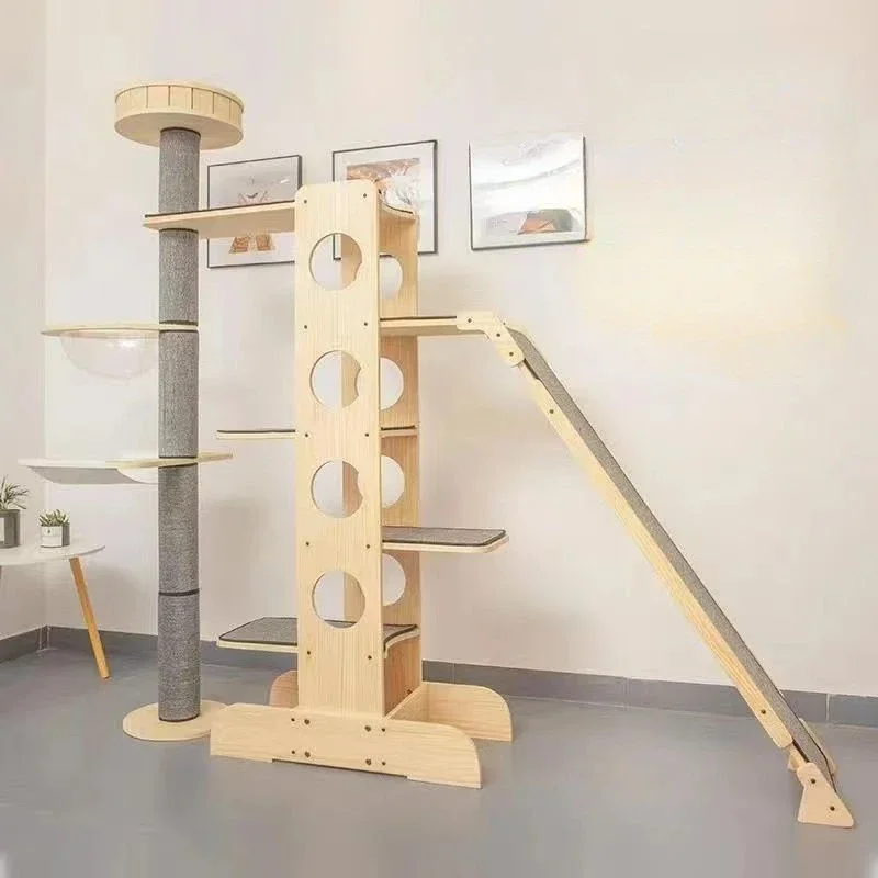 

Large Solid Wood Cat Climbing Frame Cat Nest Cat Tree Deluxe Stand Multilayer Solid Wood Scratching Board Tower